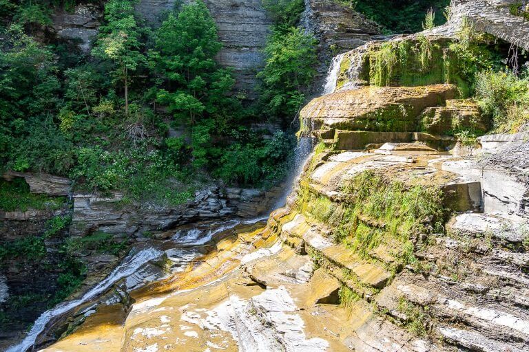 Lucifer Falls from gorge trail t Robert H treman state park Ithaca ny side view at midday
