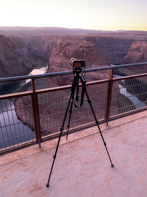 Our Sony a6000 on a tripod taking photographs at Horseshoe Bend Arizona