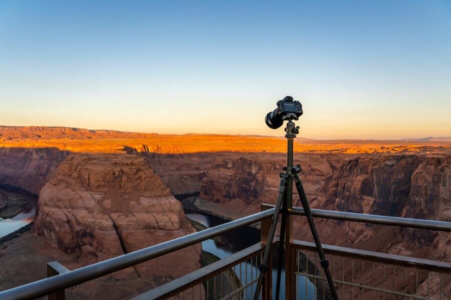 Pro camera gear overlooking a river