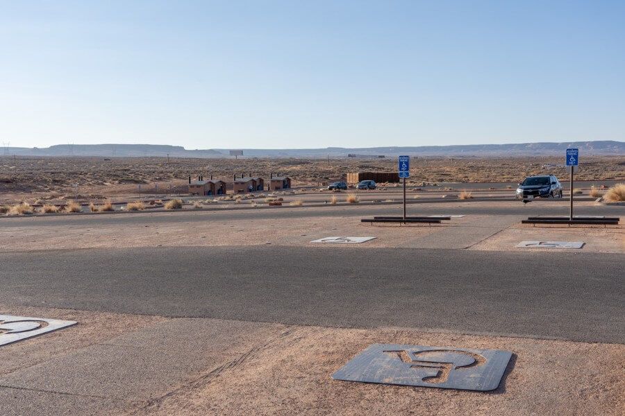 Parking area with restrooms and disabled parking spots free