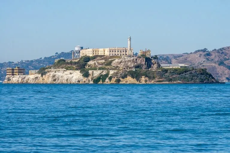 Alcatraz Island from SF bay Pier 33 with telephoto lens the rock looks desolate