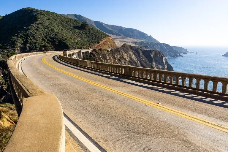 Bixby bridge curving over headlands close to Big Sur in California on the Pacific Coast highway 1