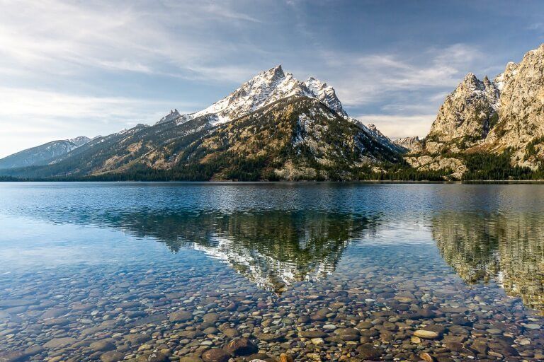 Grand Teton mountains reflection in jenny lake stunning scene