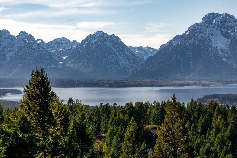Awesome mountain and lake views from signal mountain summit at grand teton national park in wyoming