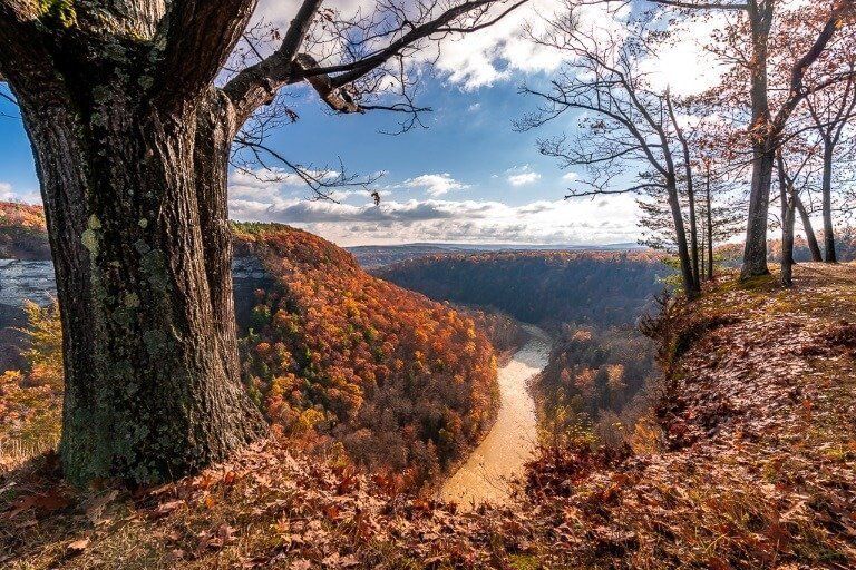 Best time to visit new york is fall for colorful foliage river running through gorge