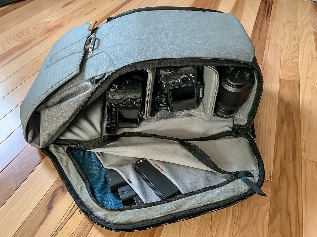 Peak Design camera backpack photography combination with bodies and lenses filters batteries