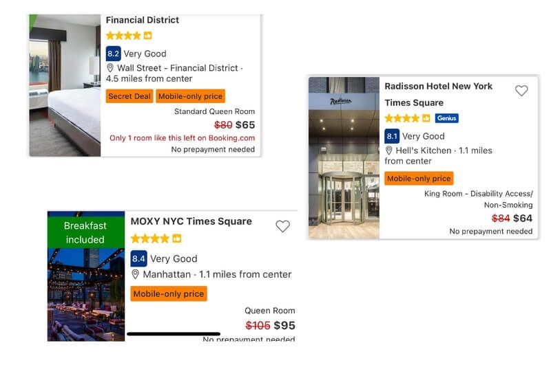 Download mobile apps for the big hotel search booking engines like booking.com agoda Expedia to get special deals like mobile only prices