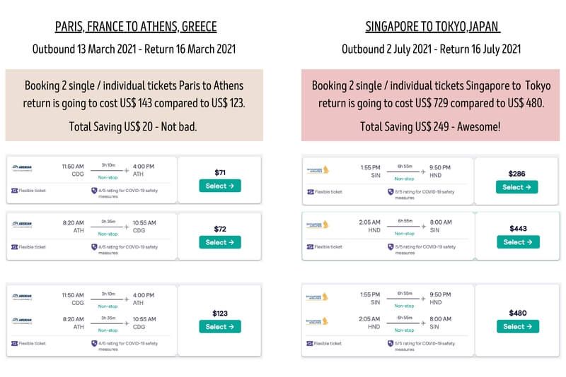 Booking individual single flight tickets vs return tickets - which is cheaper? They both can be cheaper depending on route and dates.