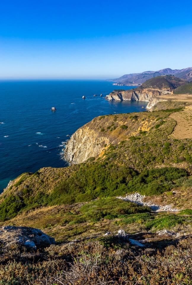 California's Pacific Coastline along Highway 1 deep blue ocean and cliffs