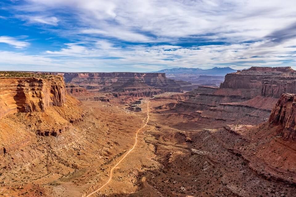 Schafer trail running through a canyon in canyonlands national park utah usa awesome view