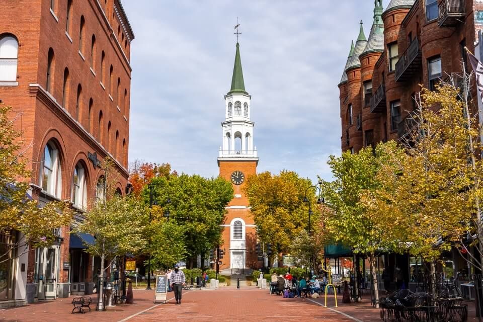 Famous church picture on church street in burlington vermont america