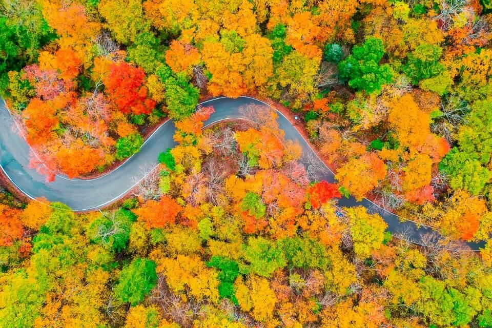 Smugglers notch pass in stowe vermont drone photography in fall colorful foliage stunning pictures of america