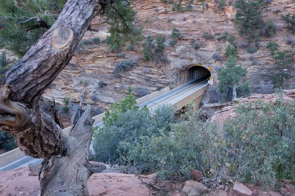 Zion Mt Carmel tunnel from Zion Canyon Overlook trail in utah