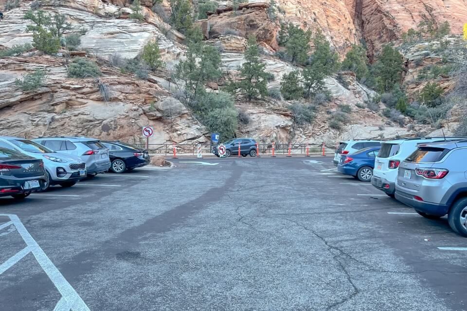 Parking Lot for the Zion Canyon Overlook trail hike in Zion National Park