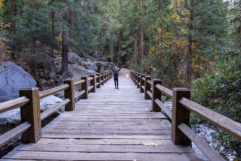Kristen crossing Vernal Bridge