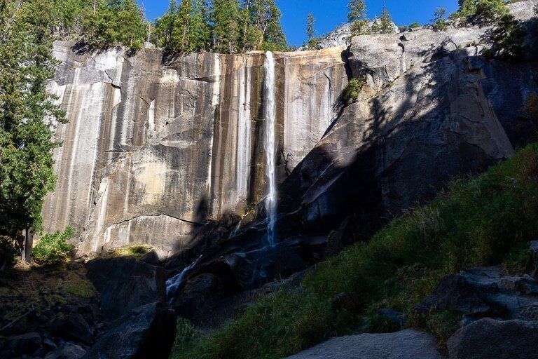 Vernal Fall running very low in autumn and in shadow early morning