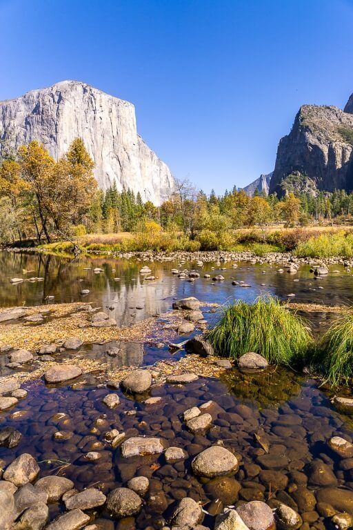 El Capitan and yosemite valley from valley view during bright daylight