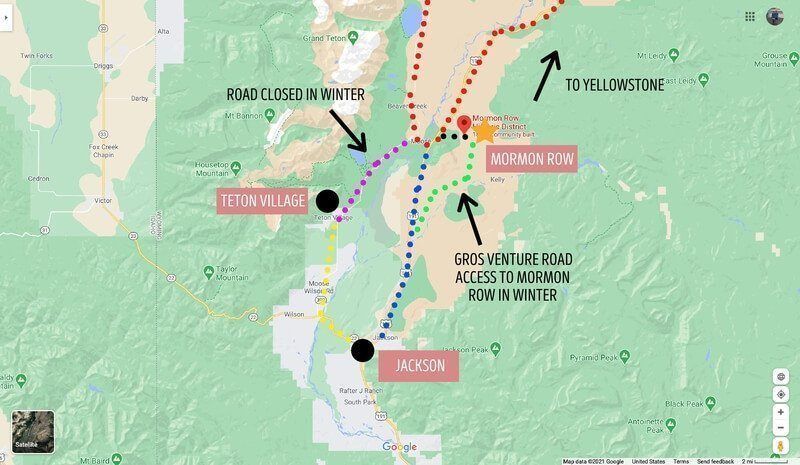 Directions to Mormon Row from Jackson Teton Village and Yellowstone