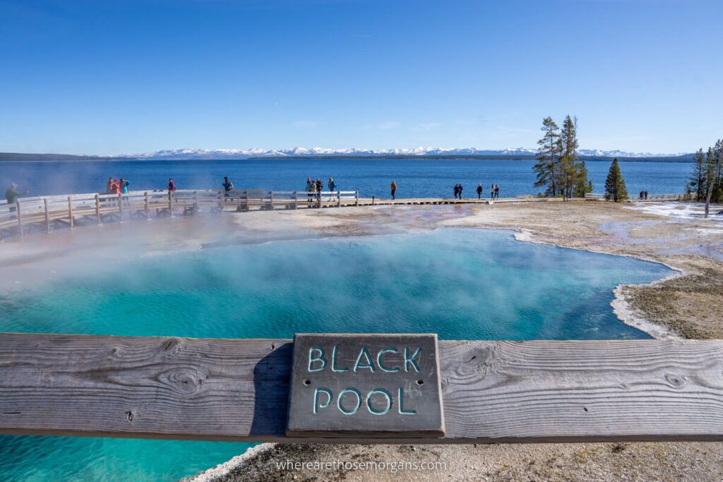 Blue geyser and hot spring pool at West Thumb Basin in Yellowstone national park