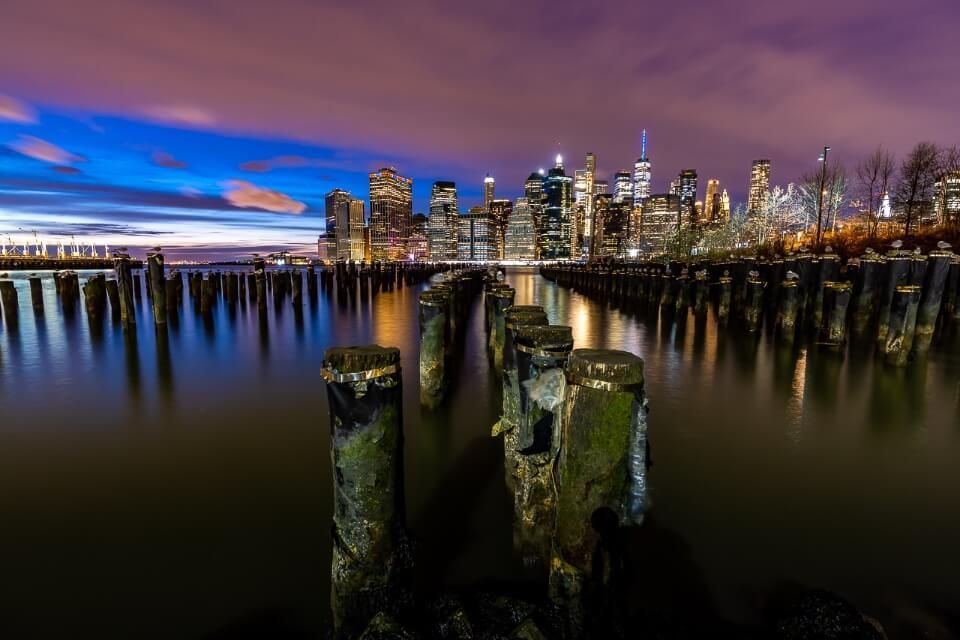 Old Pier 1 remains one of the best photography locations in new york city manhattan skyline in distance