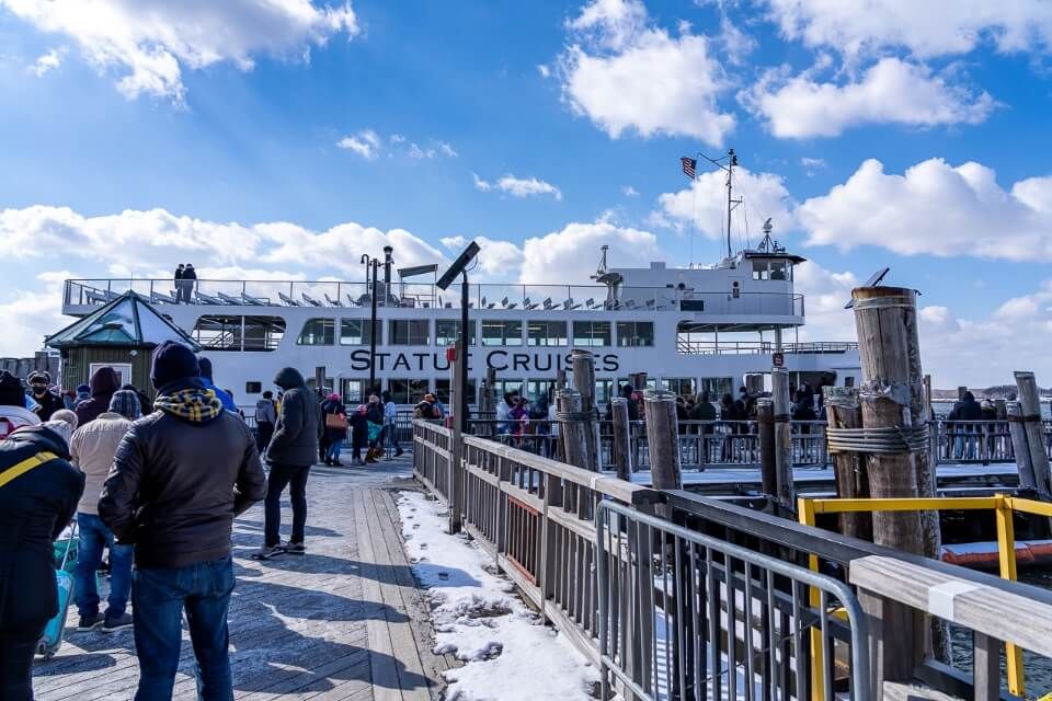 Long line to board a boat in new york city