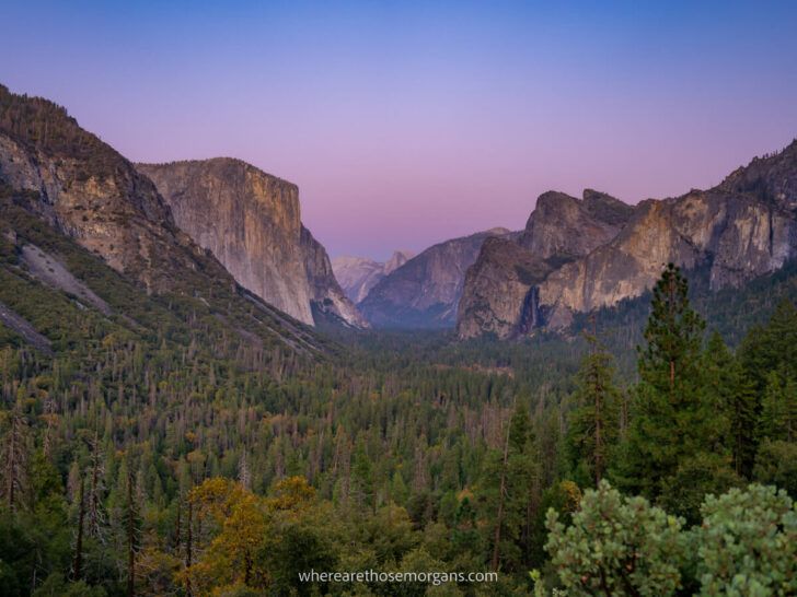 Where to stay at Yosemite National Park the best hotels, lodges, cabins, yurts, tents and campgrounds inside and near Yosemite tunnel view overlooking the valley at dusk Where Are Those Morgans