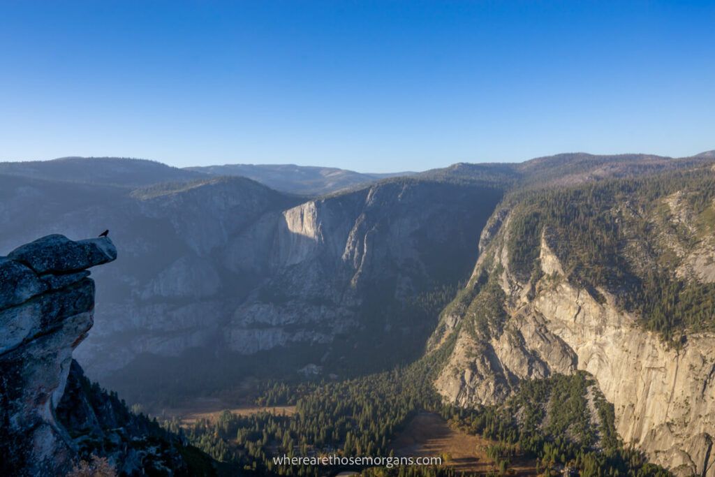 Spectacular view over Yosemite Valley from Glacier Point in Yosemite national park sunshine filling the valley floor