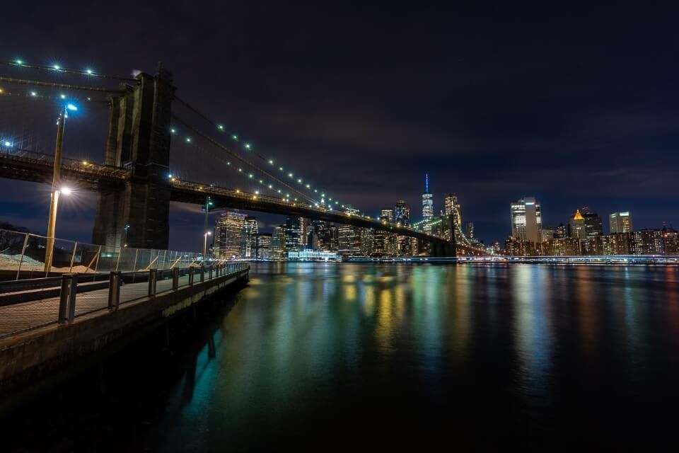 Brooklyn Bridge at night photography from Jane's Carousel in New York City