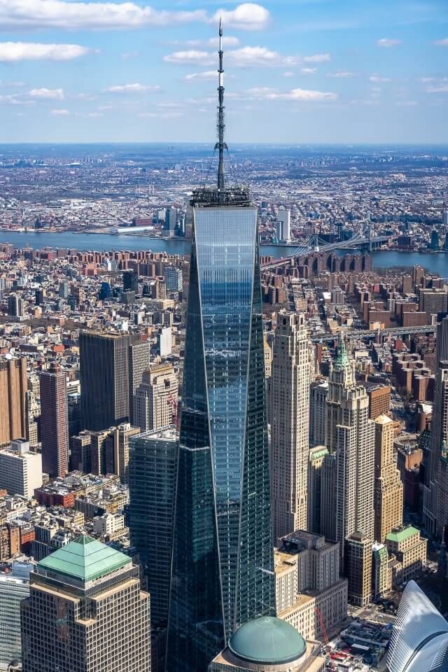 One world trade center close up from helicopter tour