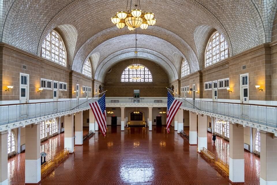 Inside Ellis Island national museum of immigration great arrivals hall stunning symmetry photograph