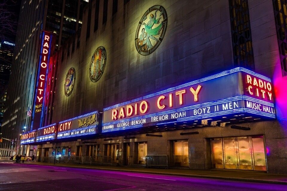 Radio City is a top photo location in new york city when it lights up at night