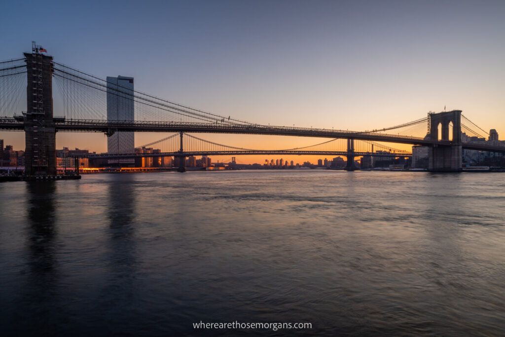 Brooklyn Bridge sunrise from Pier 17 in Seaport District