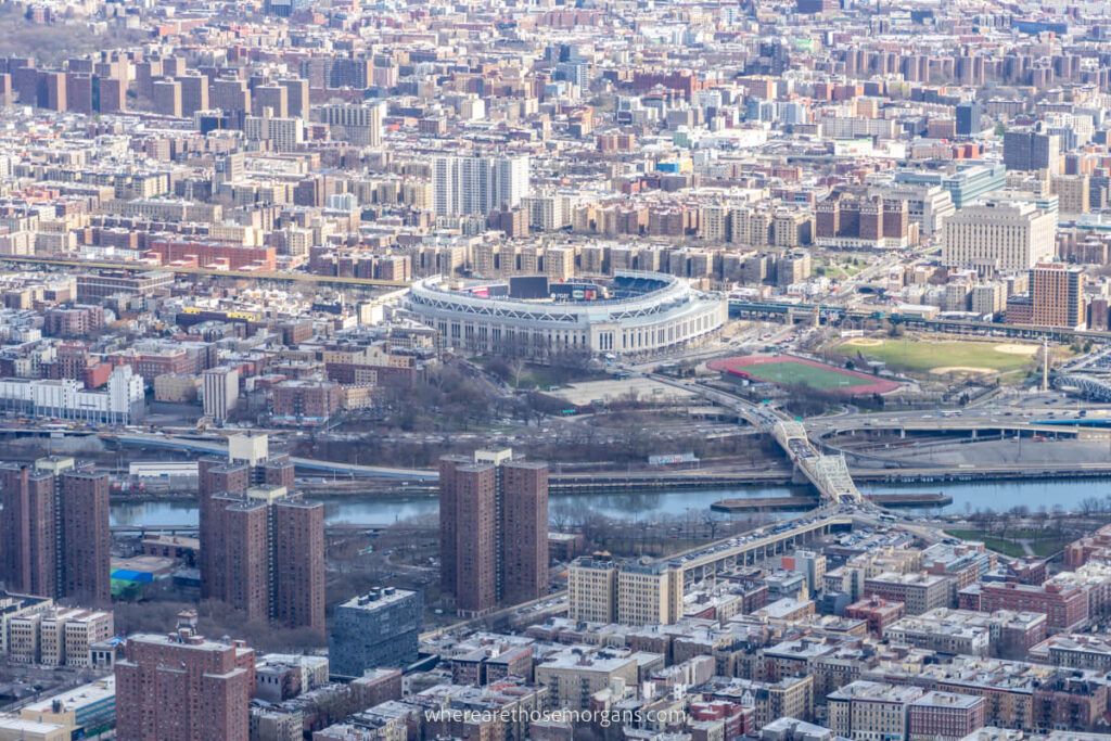 new york yankees stadium from high above helicopter photo