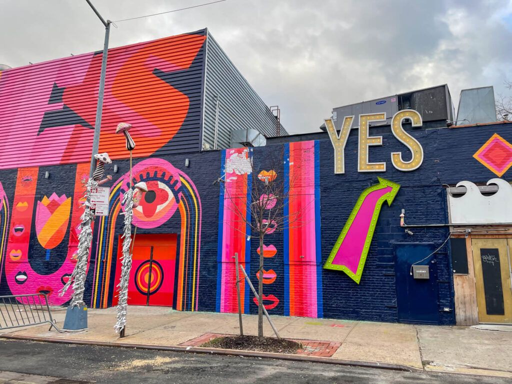 Yes nightclub in Brooklyn painted bright colors during day