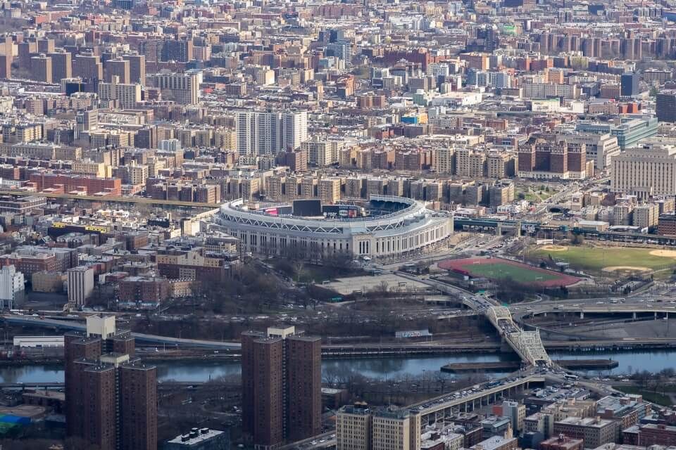 Yankees stadium nyc from above in a helicopter