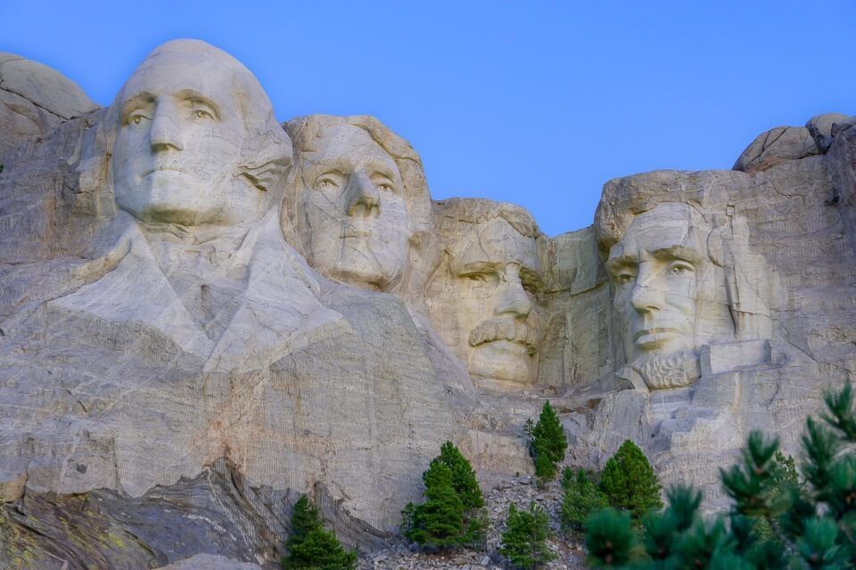 Four US presidents carved into a rock in south Dakota