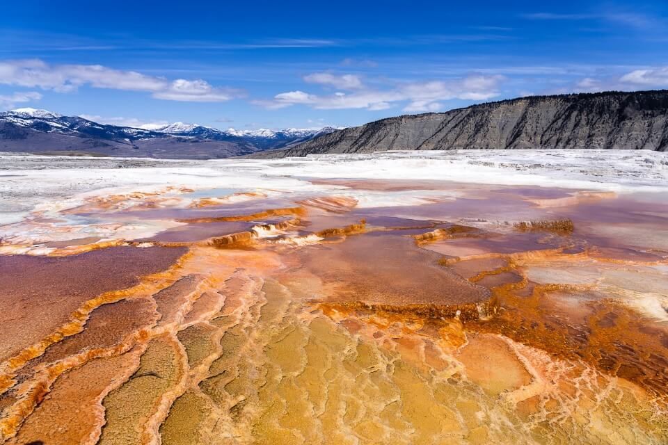 Mammoth Hot Springs terrace layers stunning colors