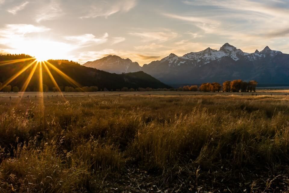 Spectacular meadows mountains at sunset in grand teton national park