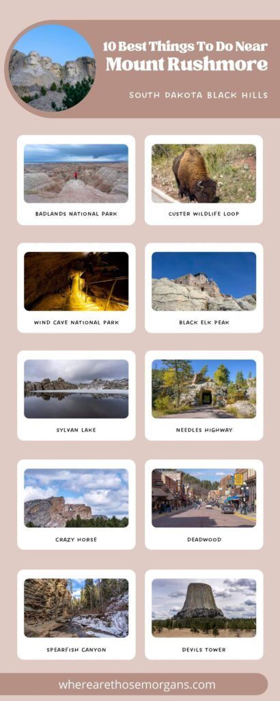 Infographic showing the 10 best things to do near mount rushmore south dakota