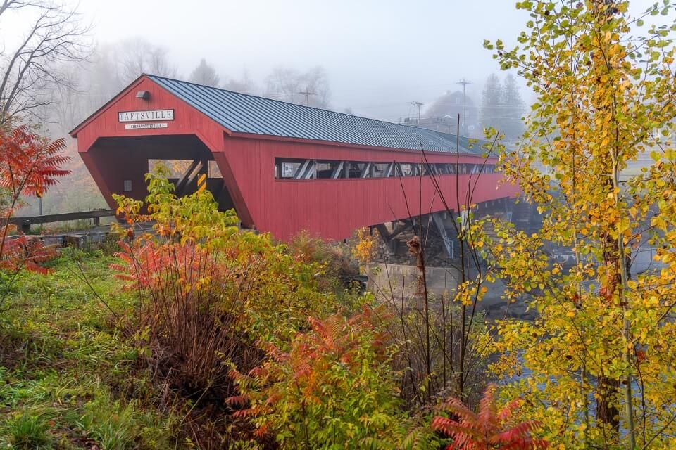Taftsville covered bridge in vermont is one of the easiest to visit on a road trip through new england