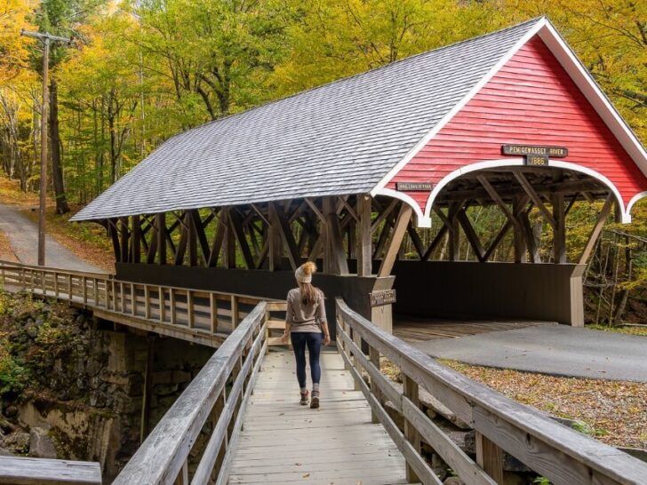 Flume Gorge Franconia Notch State Park New Hampshire Flume Covered Bridge Where Are Those Morgans Kristen Walking Over Wooden Boardwalk Stunning Bridge in Fall Foliage Colors