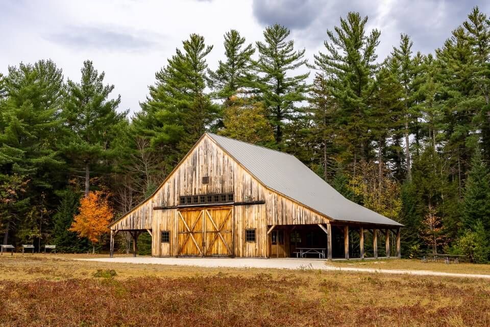 Russell Colbath House Barn New Hampshire road trip surrounded by green trees