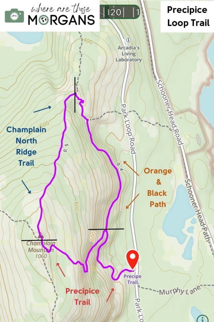 Precipice Loop Trail map in Acadia national park