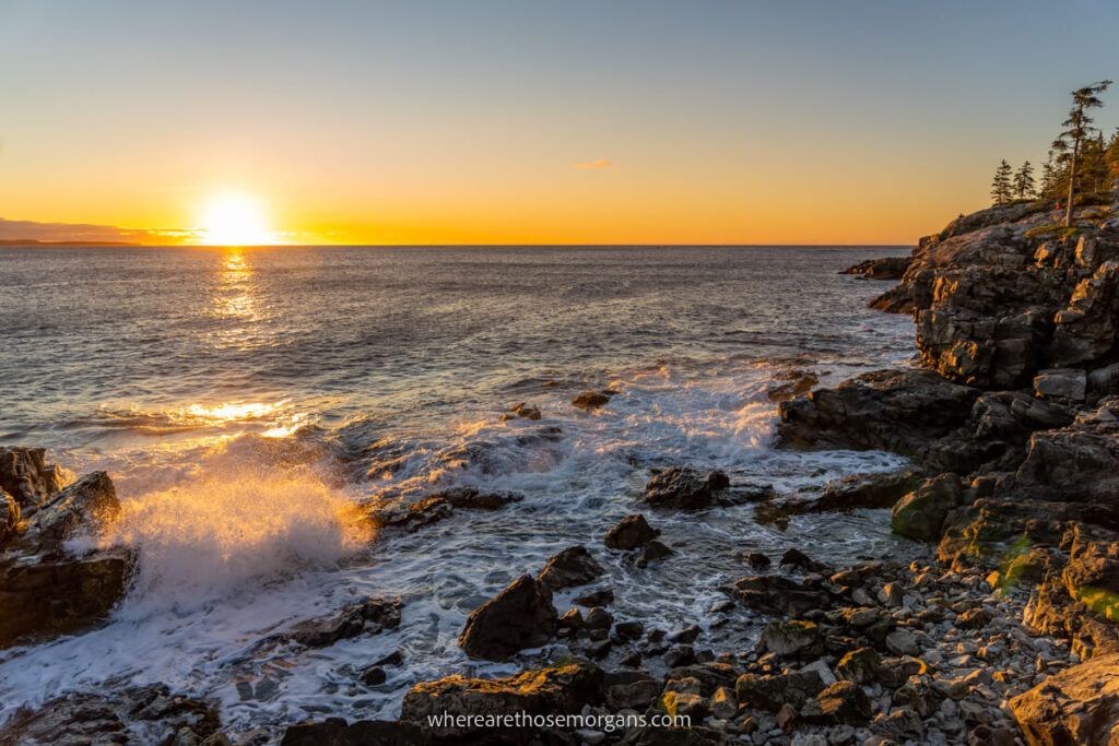 Sunrise over the Atlantic Ocean from a beach in Acadia national park