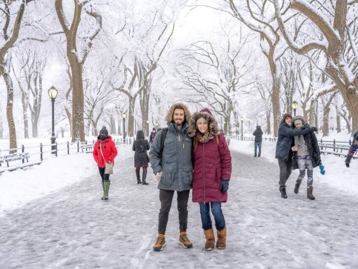 Where Are Those Morgans walking the Mall in Winter NYC snow locals and tourists out enjoying the New York City magical Central Park snow