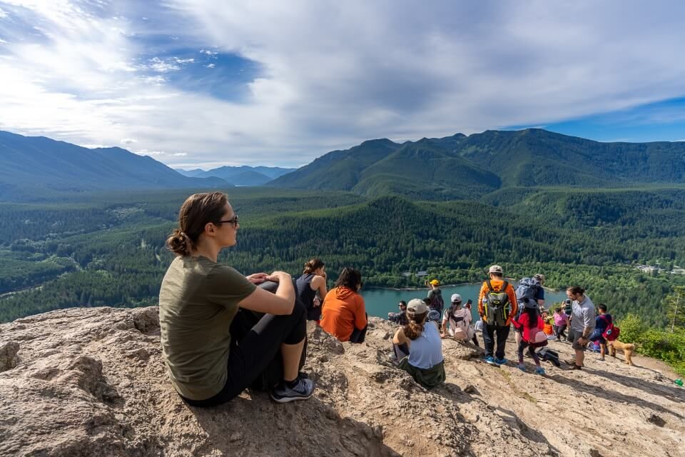 Hikers at the summit of rattlesnake ledge trail north bend washington