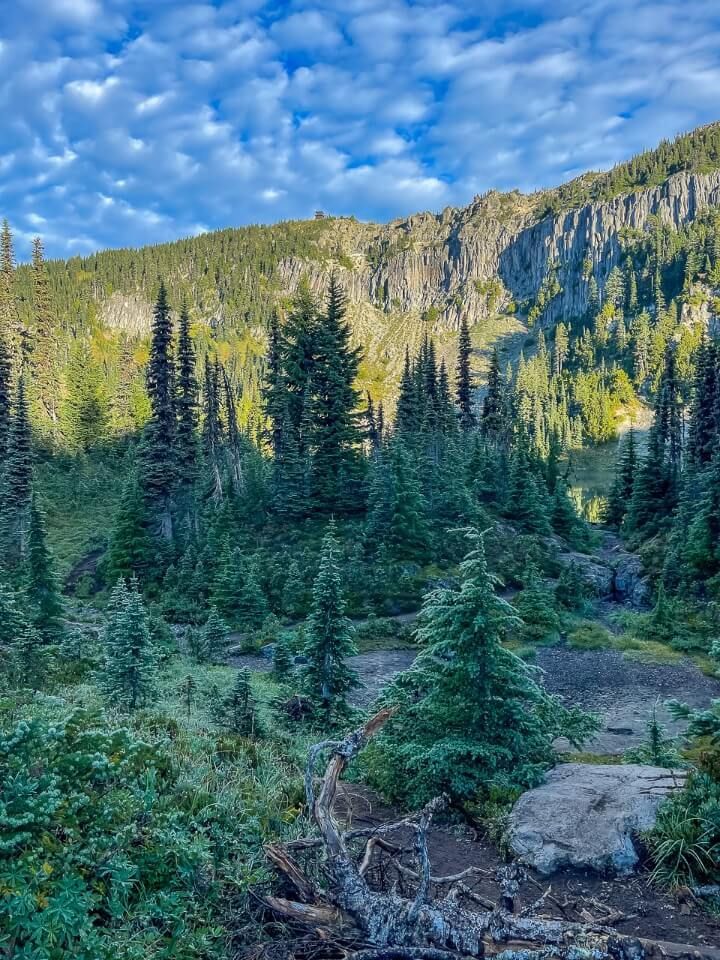 First sight of fire watchtower on a hike in washington