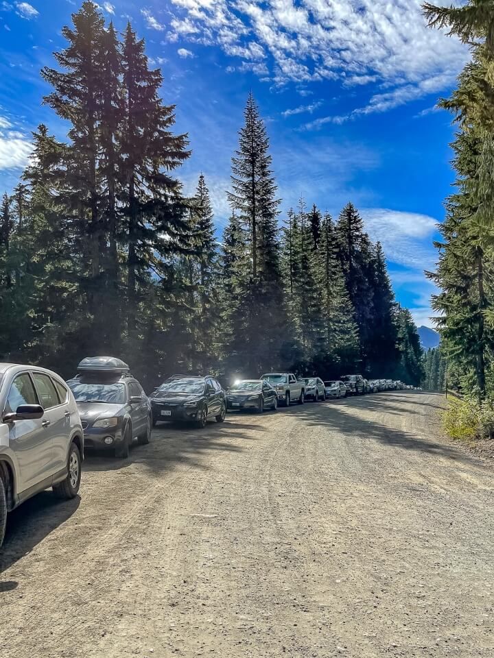 Roadside parking on a bright day dusty road in washington