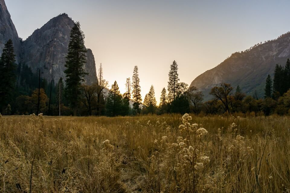 Yosemite In October Travel Tips Things To Know Perfect Month To Visit Golden Yellow Meadows At Sunset