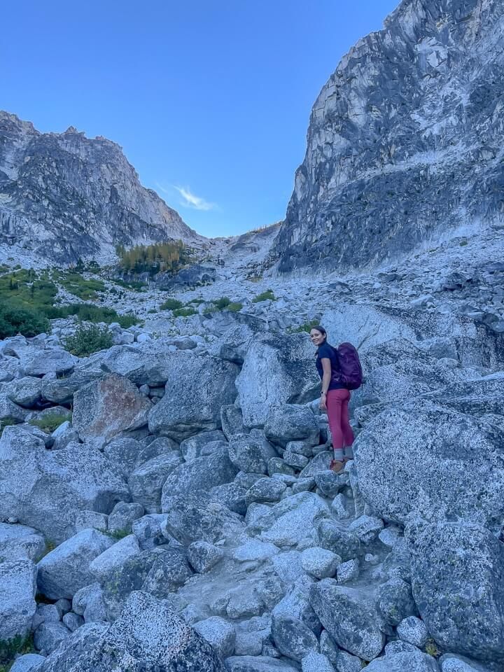 Aasgard Pass from below steep rocky climb